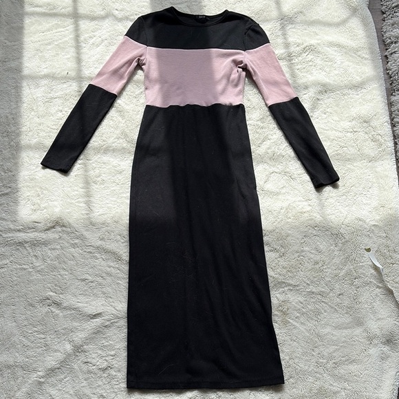 SHEIN Colorblock Long Sleeve Bodycon Maxi Dress - Black & Pink Size XS - Picture 1 of 6